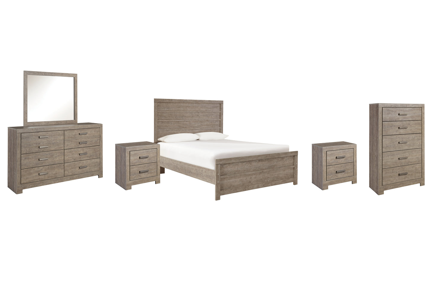 Culverbach Full Panel Bed with Mirrored Dresser, Chest and 2 Nightstands