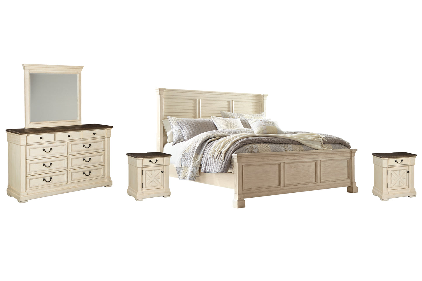 Bolanburg California King Panel Bed with Mirrored Dresser and 2 Nightstands
